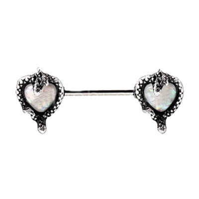 316L Stainless Steel Synthetic Opal Heart with Snake Nipple Bar | Fashion Hut Jewelry