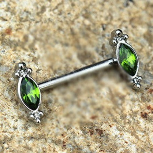 316L Stainless Steel Green Ornate Nipple Bar | Fashion Hut Jewelry