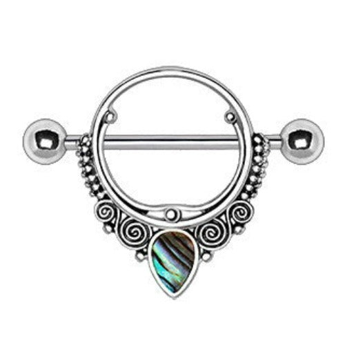 Ornate Nipple Shield with Tear Drop Abalone | Fashion Hut Jewelry