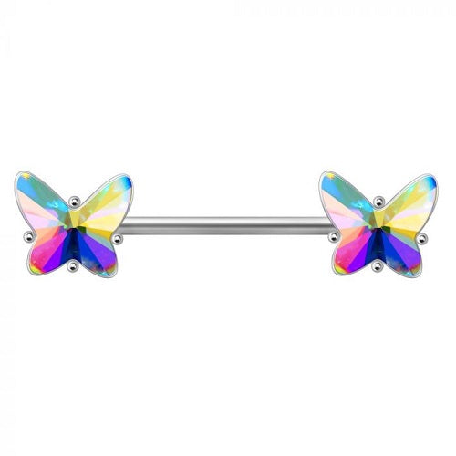 316L Stainless Steel Aurora Borealis Butterfly Nipple Bar | Fashion Hut Jewelry
