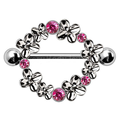 316L Stainless Steel Pink Flower Wreath Nipple Shield | Fashion Hut Jewelry