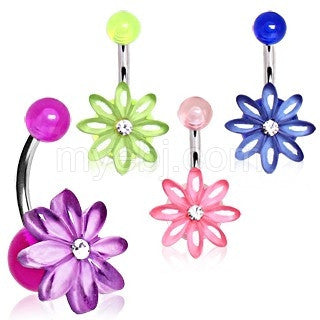 UV Acrylic Clear Gem Daisy Flower Navel Ring | Fashion Hut Jewelry