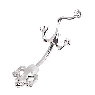 316L Surgical Steel Lizard Navel Ring with Clear CZ on Tail | Fashion Hut Jewelry