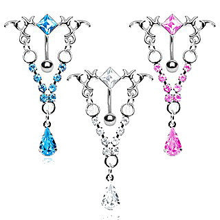 316L Surgical Steel Gemmed Tribal Chandelier Top Down Navel Ring - Fashion Hut Jewelry