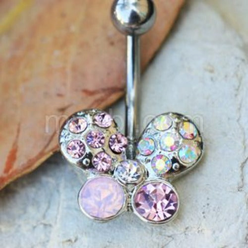 316L Stainless Steel Art of Brilliance Butterfly Gleam Navel Ring | Fashion Hut Jewelry