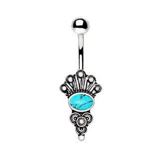 316L Stainless Steel Medieval Style Navel Ring with Turquoise Stone - Fashion Hut Jewelry