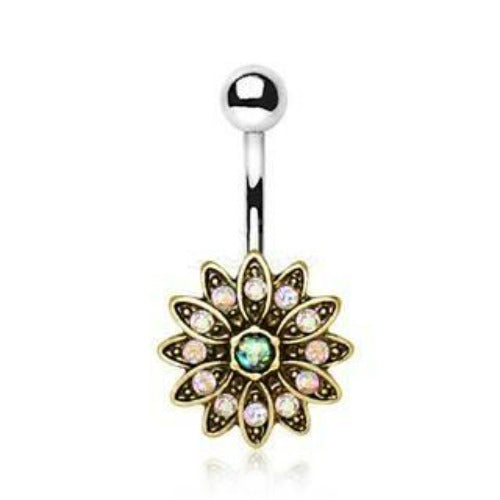 316L Stainless Steel Golden Aurora Floral Navel Ring - Fashion Hut Jewelry