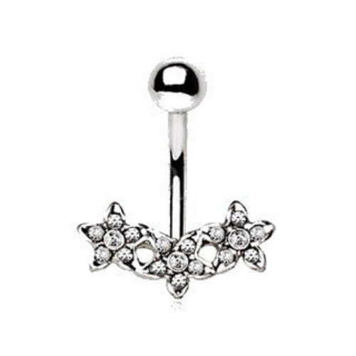 316L Stainless Steel Dainty Triple Flower Navel Ring | Fashion Hut Jewelry