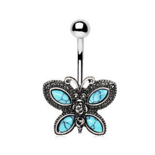316L Stainless Steel Antique Turquoise Butterfly Navel Ring | Fashion Hut Jewelry