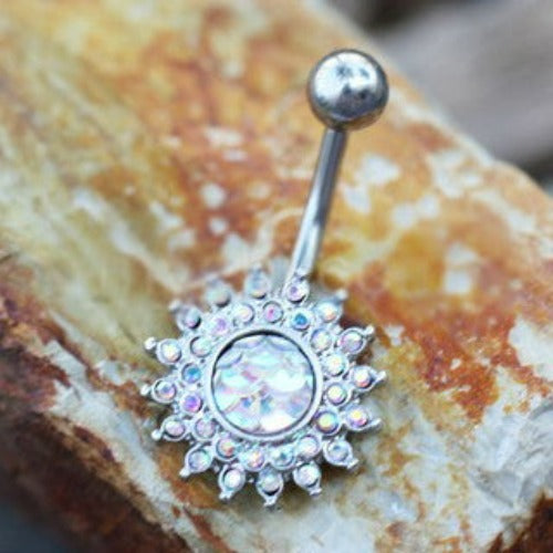 316L Stainless Steel Dazzling Aurora Sunburst Navel Ring | Fashion Hut Jewelry