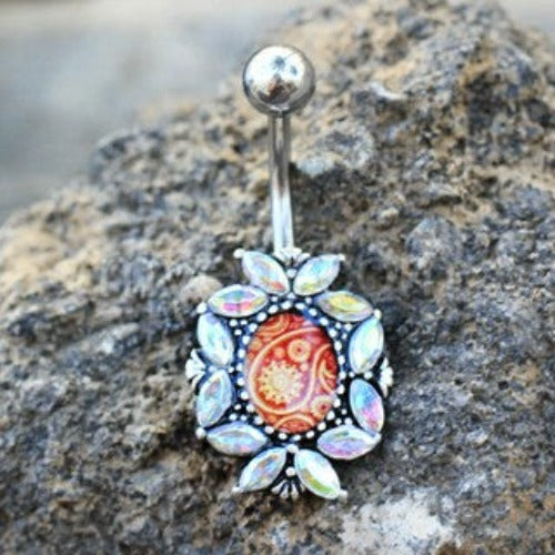 316L Stainless Steel Victorian Floral Navel Ring - Fashion Hut Jewelry
