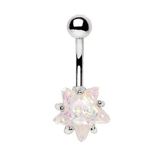 316L Surgical Steel Large White Opal Star Navel Ring | Fashion Hut Jewelry