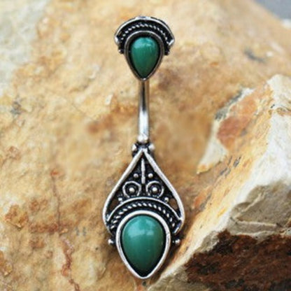 316L Stainless Steel Green Victorian Design Navel Ring | Fashion Hut Jewelry