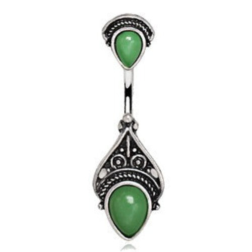 316L Stainless Steel Green Victorian Design Navel Ring | Fashion Hut Jewelry