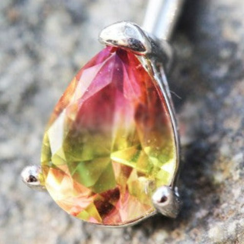 316L Stainless Steel Teardrop Synthetic Watermelon Tourmaline Navel Ring | Fashion Hut Jewelry