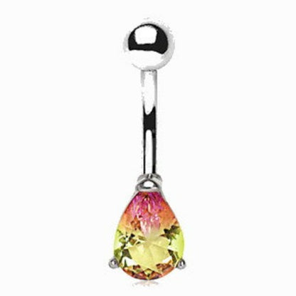 316L Stainless Steel Teardrop Synthetic Watermelon Tourmaline Navel Ring | Fashion Hut Jewelry