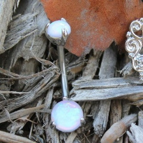316L Stainless Steel 2-in-1 Prong Set Synthetic Opal Ornate Navel Ring | Fashion Hut Jewelry