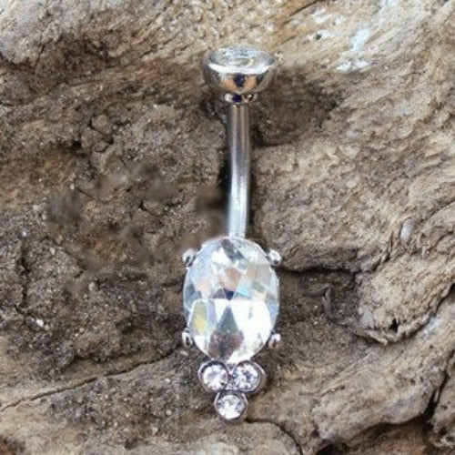 316L Stainless Steel Clear CZ Victorian Design Navel Ring - Fashion Hut Jewelry