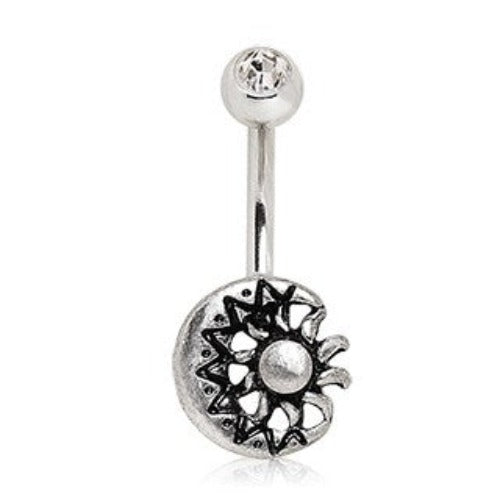 316L Stainless Steel Sun and Moon Navel Ring | Fashion Hut Jewelry