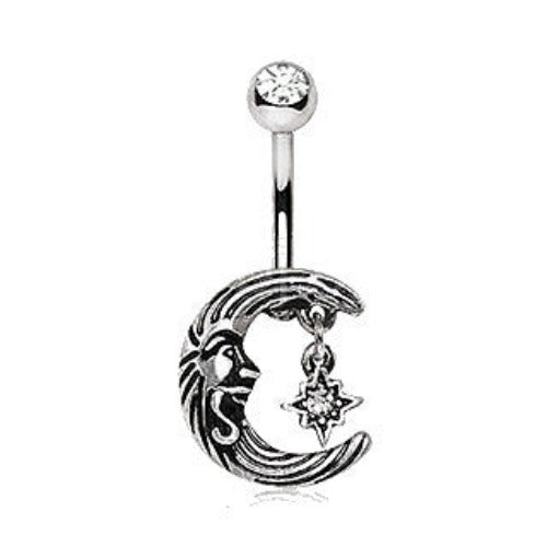 316L Stainless Steel Vintage Moon and Star Navel Ring | Fashion Hut Jewelry