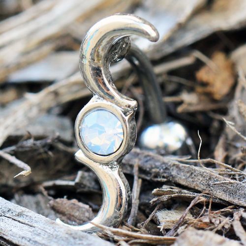 316L Stainless Steel Crescent and Full Moon Top Down Navel Ring | Fashion Hut Jewelry