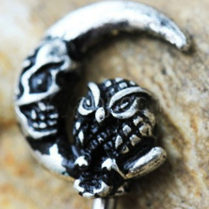 316L Stainless Steel Gothic Owl on the Moon Skeleton Key Navel Ring | Fashion Hut Jewelry