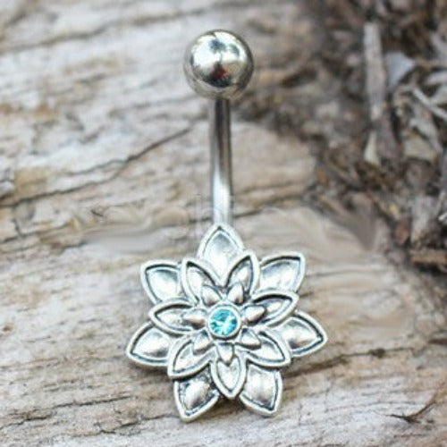 316L Stainless Steel Lotus Flower Navel Ring | Fashion Hut Jewelry