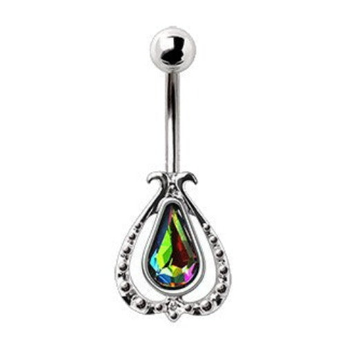 316L Stainless Steel Teardrop Vitrail Medium Flower Navel Ring | Fashion Hut Jewelry