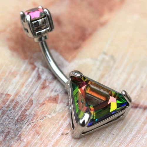 316L Stainless Steel Rainbow Hollow Triangle CZ Navel Ring | Fashion Hut Jewelry