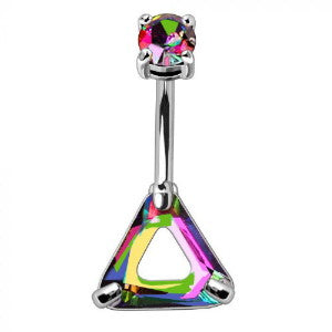 316L Stainless Steel Rainbow Hollow Triangle CZ Navel Ring | Fashion Hut Jewelry