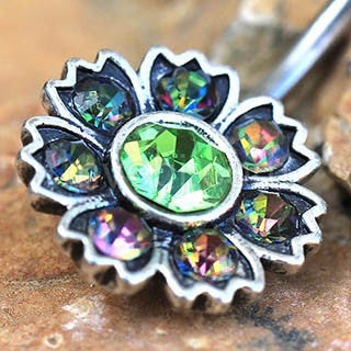 316L Stainless Steel Iridescent CZ Flower Navel Ring | Fashion Hut Jewelry