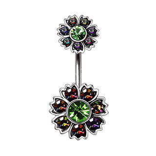 316L Stainless Steel Iridescent CZ Flower Navel Ring | Fashion Hut Jewelry