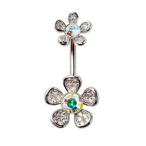 316L Stainless Steel Double Rainbow Flower Navel Ring | Fashion Hut Jewelry