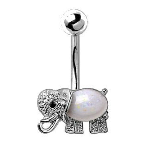 316L Stainless Steel Fancy Jeweled Elephant Navel Ring | Fashion Hut Jewelry