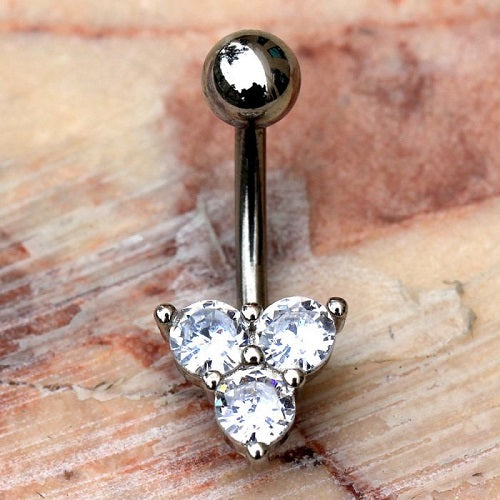 316L Stainless Steel Triple Gem Navel Ring Belly Button Ring | Fashion Hut Jewelry