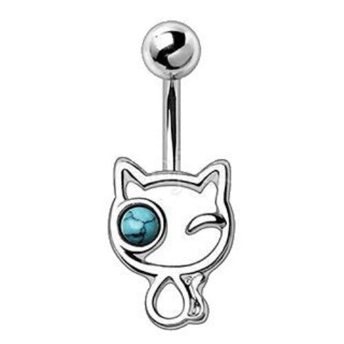 316L Stainless Steel Turquoise Kitty Navel Ring | Fashion Hut Jewelry