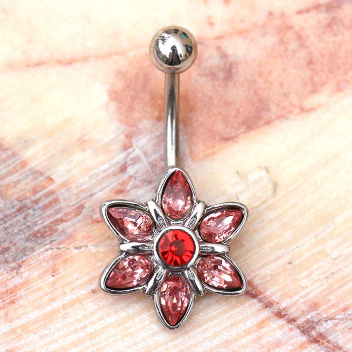 316L Stainless Steel Pink Flower Navel Ring Belly Ring | Fashion Hut Jewelry