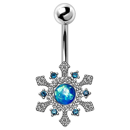 316L Stainless Steel Blue Snowflake Navel Ring | Fashion Hut Jewelry