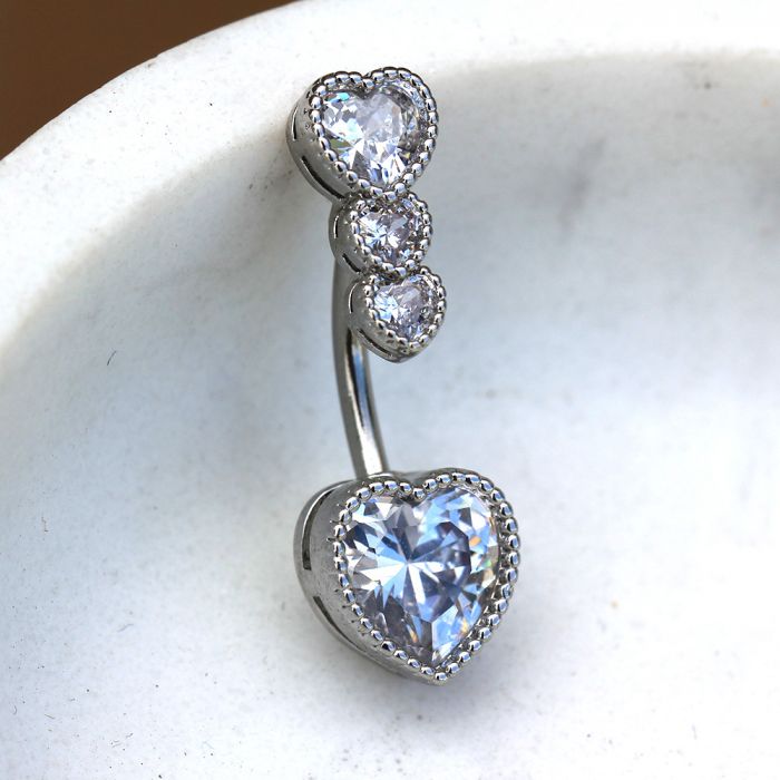 316L Stainless Steel Cascading Heart Navel Ring | Fashion Hut Jewelry