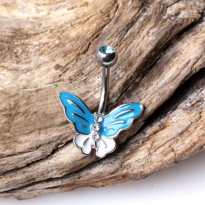 316L Stainless Steel Aqua Butterfly Navel Ring | Fashion Hut Jewelry
