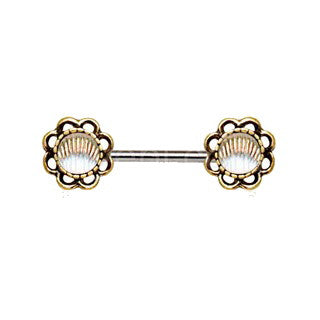 Antique Gold Plated Seashell Flower Nipple Bars | Fashion Hut Jewelry