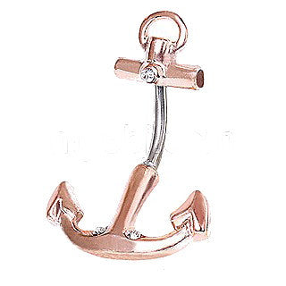 316L Surgical Steel Rose Gold Plated Anchor Navel Ring | Fashion Hut Jewelry