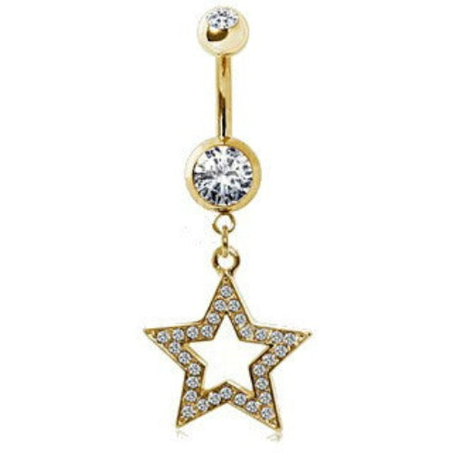Gold-Plated 316L Surgical Steel Gemmed Star Navel Ring | Fashion Hut Jewelry