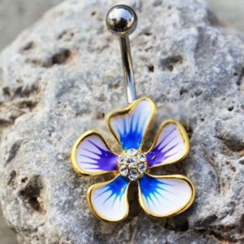 Jeweled Hibiscus Flower Navel Ring | Fashion Hut Jewelry