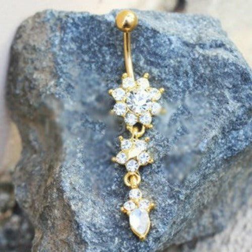 Gold Cascading Flower Navel Ring | Fashion Hut Jewelry