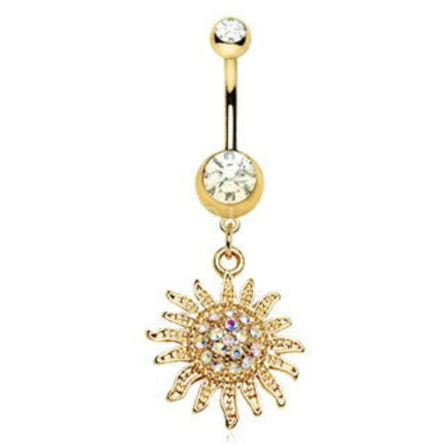 Gold Plated Shimmering Sunburst Dangle Navel Ring | Fashion Hut Jewelry