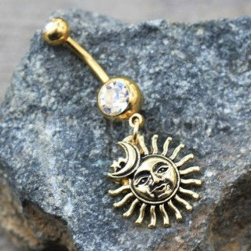 Gold Sun Moon Star Dangle Navel Ring | Fashion Hut Jewelry