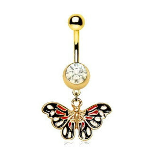 Gold Plated True Butterfly Dangle Navel Ring | Fashion Hut Jewelry