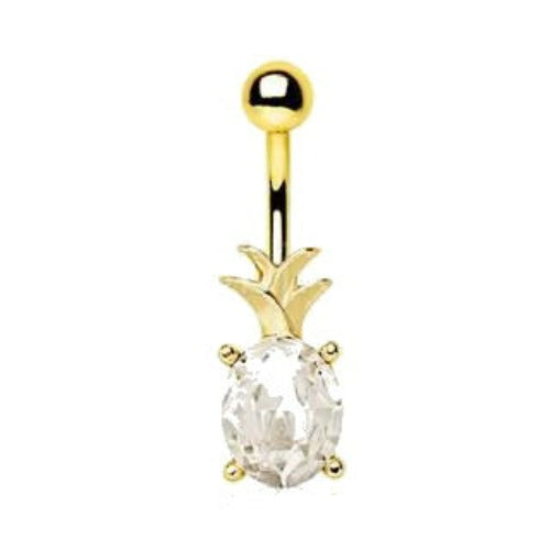 Gold Plated Jeweled Pineapple Navel Ring | Fashion Hut Jewelry