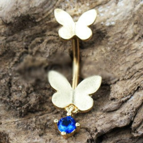 Gold Double Butterfly Navel Ring | Fashion Hut Jewelry